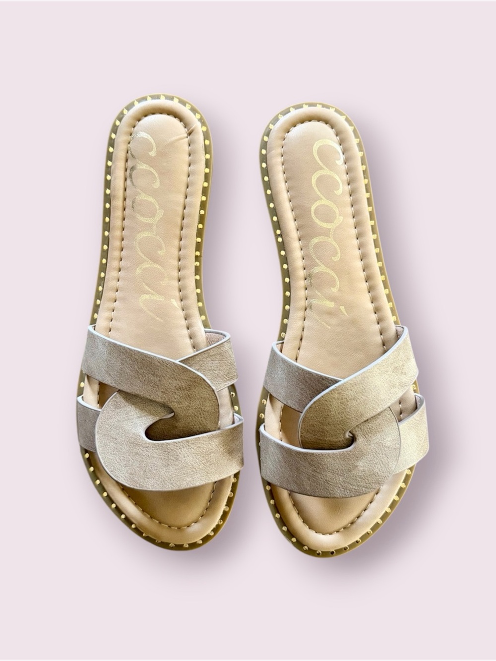 CCOCCI Taupe Twist Slide Sandals,